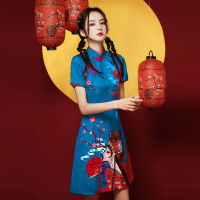 ชุด cheongsam น้ำแห่งชาติรุ่นปรับปรุงสไตล์จีนรุ่นเล็กย่อหน้าสั้นๆทอดถนนชุดฤดูร้อนหญิง MTM561