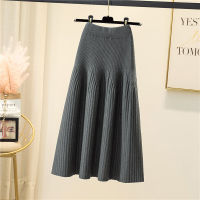 2021 Winter Skirts Woman Causal High Waist A Line Long Ruched Knitting Cotton Skirt Solid Color Autumn Fall Basic Bottom Clothes