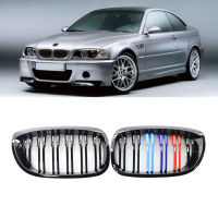 คู่รถด้านหน้าไต Double Slat Grill Grille สำหรับ BMW 3 Series E46 2ประตู2DR 2002-2006 Gloss สีดำรถอุปกรณ์จัดแต่งทรงผม