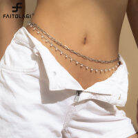 Metal geometric thin chain body chain belt for women multilayer