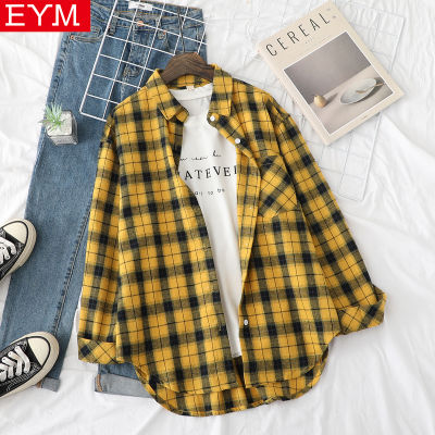 2022Autumn Hot New Red Yellow Plaid Shirt Women Casual Long Sleeve Blouses Female Fresh College Style Blouse Woman Tops Blusas