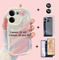 4in1 Tecno Camon 20 Pro ฟิล์มเคสโทรศัพท์ฟิล์มป้องกันเซรามิก + ฟิล์มเลนส์ + ด้านหลังฟิล์มแฟชั่นเคสโทรศัพท์ปิดขอบหยักไล่ระดับสีฝาครอบป้องกัน TPU นิ่มเคสโทรศัพท์รักสีย้อมเคสโทรศัพท์