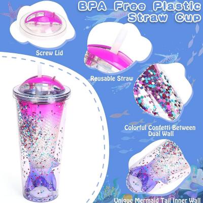 Barbie Pink Sequin Colorful Sequin Straw Cup Creative Double Plastic Water Cup Layer Fishtail H1W0