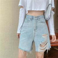 Genayooa Biker Shorts Women 2021 Summer Korean High Waist Shorts Feminino Blue Ripped Cut Out Denim Shorts With Tassel