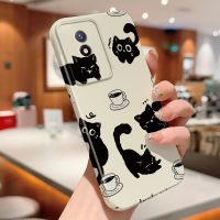 เคส Case4you สำหรับ Vivo Y02A Y02T Allinclusive กรณีโทรศัพท์ฟิล์มน่ารักสีดำออกแบบแมวเปลือกแข็งคลุมทั้งหมดเคสป้องกันทนแรงกระแทกกล้อง