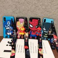 【เคสโทรศัพท์ Qiqi 】สำหรับ iPhone 6 6S 7 8 X Xs Max XR 11 12 13 14 Pro SE Max ไอรอนแมนสไปเดอร์แมนกัปตันอเมริกาเคสโทรศัพท์เชือกเคสมีขาตั้ง