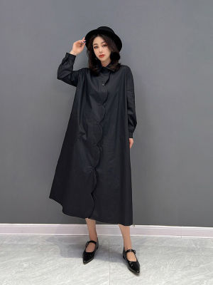 XITAO Shirt Dress Simplicity Casual Loose Fashion Loose Long Sleeve Temperament  Dress