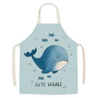 1 Pcs Fish Kitchen Aprons for Women Cotton Crab Linen Bibs Household Cleaning Pinafore Home Cooking Apron 75x65cm