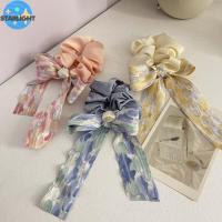 OQEWPI หอมหวาน เรียบหรู แหวนผม ผู้หญิงผม scrunchies ผูกผม อุปกรณ์ตกแต่งผม วงผมโบว์ริบบิ้น สไตล์เกาหลี เชือกผมพิมพ์ลายดอกไม้ ที่ยึดหางม้า