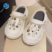 Mo Dou Scandals for Women 2023 Summer New EVA Thick Sole Non-slip Home Slippers Punk Style Rhinestone Chain DIY Wearable2023