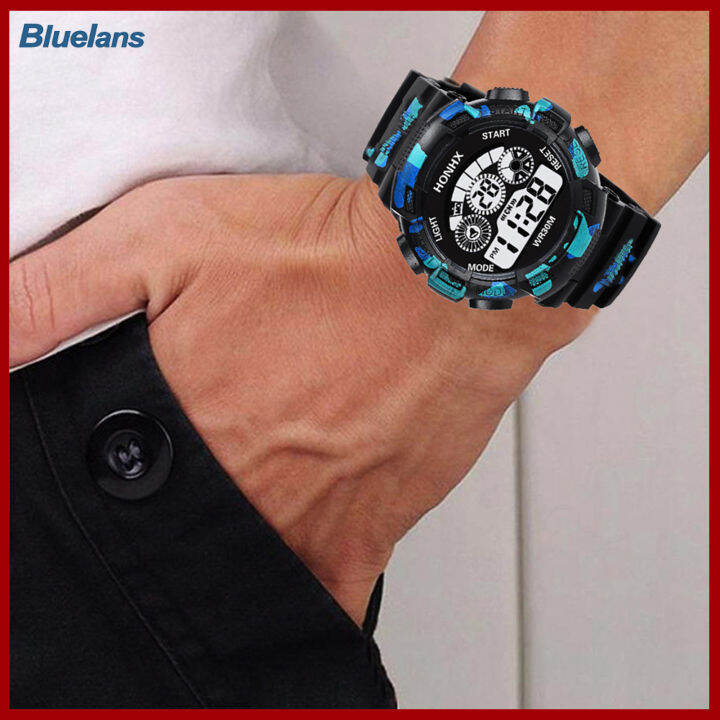 bluelans-นาฬิกาข้อมือขนาดใหญ่หน้าจอเคสพลาสติกกันน้ำผู้ชายนาฬิกาอิเล็กทรอนิกส์สำหรับกีฬา