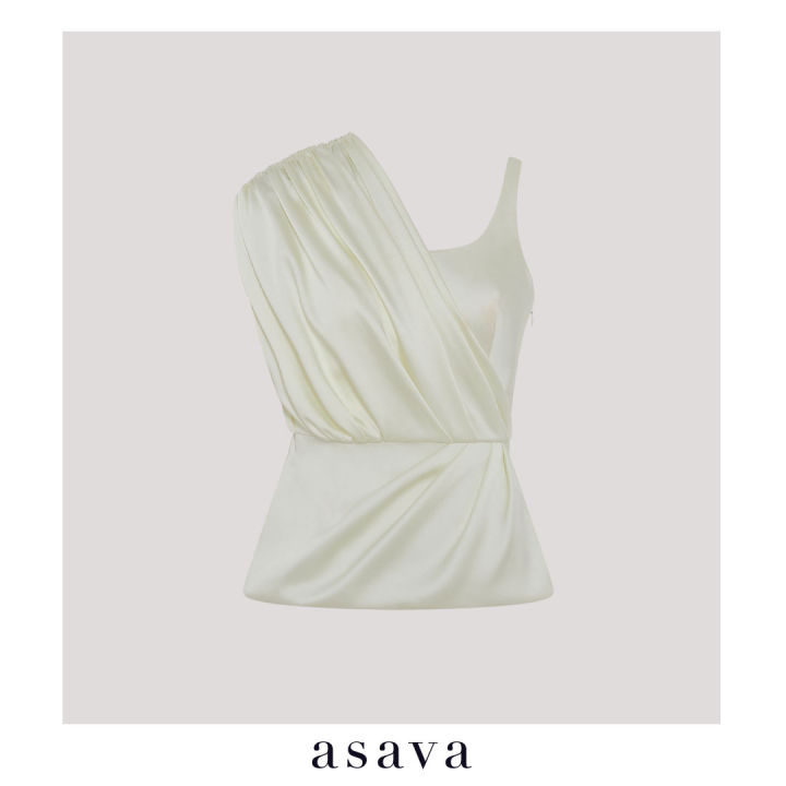 asava-pf22-celia-draped-blouse-เสื้อผู้หญิง-อาซาว่า-คอกลม-แขนกุด-แต่งเดรปที่ไหล่