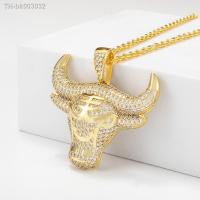▬◙☄ Hip Hop Zircon Ice Out Animal Bull Head Pendant Necklace for Men Creative Punk Rock Party Cowboy Necklace Jewelry Gift