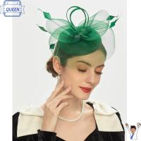 QUEEN สีทึบทึบ หมวกทรง pillbox พร้อมขนนก งานทำมือ หมวก fascinator สง่างามเรียบหรู น้ำหนักเบามาก ตาข่ายคาดศีรษะ งานเลี้ยงน้ำชาปาร์ตี้