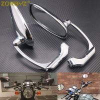 ZORBYZ Chrome Motorcycle L-bar Retro Oval Rearview Side Mirror E9 Mark For Honda Yamaha Suzuki Cafe Racer Custom