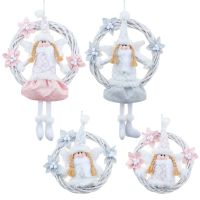 New Christmas White Angel Wreath Vine Ring Pink Door Hanging Christmas Tree Pendant Christmas Ornaments