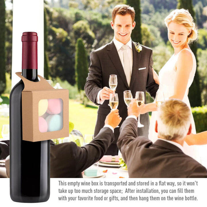 10 Kraft Paper Wine Bottle Boxes With Window Bottle Hooks Gift Boxes