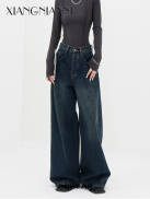 XIANG NIAN NI American retro dark straight jeans women s wide leg trousers