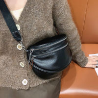 Fashion Black Chest Bag for Women PU Leather Crossbody Bag Wide Shoulder Strap Shoulder Pack Shopping Lady Handbag Fanny Pack