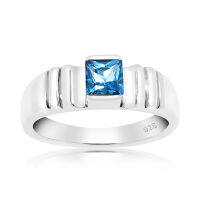 CHRISHA_แหวนเงินแท้ 925 ประดับพลอยสวิส บลูโทแพซ สีฟ้า (Blue Topaz) เคลือบด้วยทองคำขาว