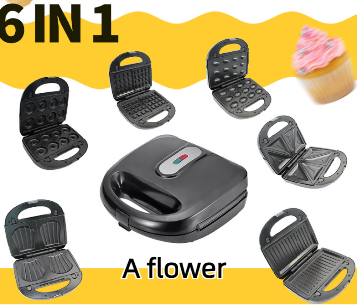 6in1 Donut Maker Machine sandwich waffle make non stick electric pancake Breakfast Toaster