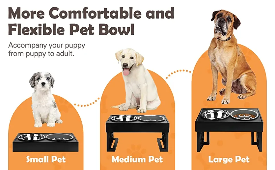 Elevated Dog Bowls, Height Adjustable Raised Pet Bowl Stand with 1  Stainless Steel 1.5L Food&Water Bowl & Slow Feeder, Non-Slip Dog Dish  Adjusts to