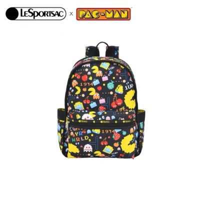 Lesportsac 2023 PAC-MAN Pac Man กระเป๋าเป้สะพายหลังน่ารักกระเป๋านักเรียนกระเป๋าเป้สะพายหลัง3747