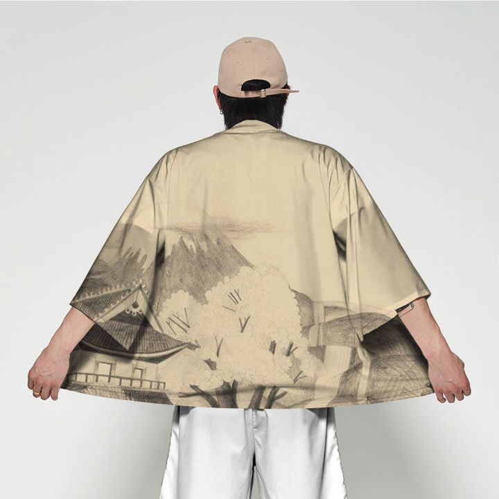 ญี่ปุ่นกิโมโนแบบดั้งเดิมเสื้อผ้าแฟชั่นพิมพ์กิโมโนถนนแนวโน้มเสื้อผ้าเสื้อญี่ปุ่นผู้ชายซามูไรเสื้อผ้า