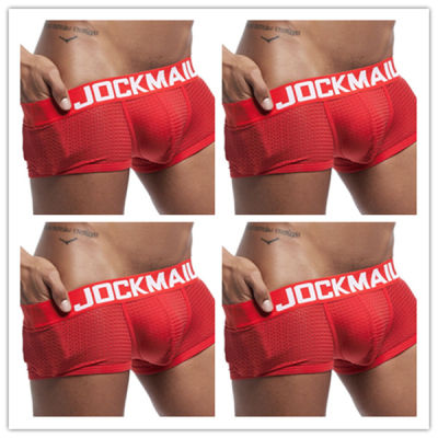 JOCKMAIL 4PCSLot Sexy Men Underwear Boxer Breathable Mesh Male Underpants U convex Men Boxer Mens Trunks Summer mens clothes