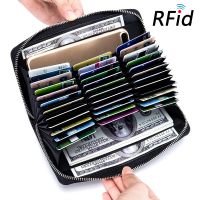 Bfhn กระเป๋าสตางค์หนังแตกแท้แบบมินิมอลลิสต์ RFID กันขโมยกระเป๋าสตางค์สตรียาวหนังสือเดินทางเวลาเดินทางใบใหญ่