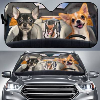 สาม Chihuahuas ปลอดภัยและคนขับม่านบังแดดรถยนต์ม่านบังแดดรถยนต์อุปกรณ์เสริมในรถยนต์ม่านบังแดดลายสัตว์ที่กำหนดเอง Personaliz