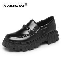 TOPITZAMANA 2022 New Ins Mens Trend Black Wedding Shoes Leather Shoes Mens Shoes Thick Bottom Cover Foot British Style Soft Bottom Slip on Mens Cal Shoes