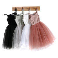 ฤดูร้อน Ribbed Cotton Girls Slip Tutu Dress Priness Soft Yarn Dress