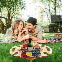 Outdoor Portable Foldable Wine Table With Desktop Mini Wooden Easy To Carry Rack Picnic Party Collapsible Table Picnic Support