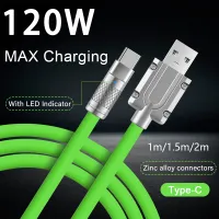 120W 6A Super Fast Charge Cable LED OD6.0หนา สายซิลิโคน Quick Charge สาย Micro USB สาย Type C สำหรับ Xiaomi Huawei Samsung OPPO VIVO Realme สาย iPhone FOR 14 14Plus 13 13Pro MAX 12 11 X XR 8 7 6 5รับประกัน 3 ปี