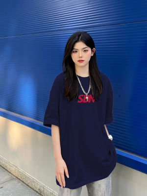 Tihik เสื้อยืดแขนเสื้อแขนสั้นคอกลมพิมพ์ลาย SDN สำหรับผู้หญิงตัวอักษรวินเทจโอเวอร์ไซส์เกาหลี