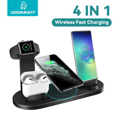 DoomHot 4 In 1 Wireless Charger 10W Bracket Station Fast Charging Stand USB สำหรับนาฬิกาหูฟัง iPhone 8 Samsung S9 Huawei MateRS Xiaomi 10เครื่องชาร์จตั้งโต๊ะ