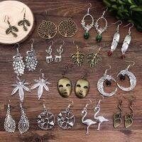 Vintage Simple Ethnic Style Sen Earrings Womens Versatile Personality Long Earrings Leaf Tassel Jade Ancient Style Earrings B33D