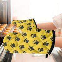 2Pc Cute Yello Dog Paw Pattern Baking Tool Gloves Cotton Cozy Microwave Mitts Oven Mitts Gloves Home Kitchen Accessories Gift