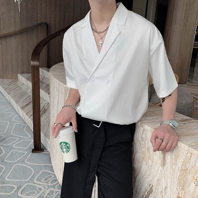 CODTheresa Finger Summer Abstinence Short Sleeve Shirt Mens Korean Style Suit Collar Casual Shirts