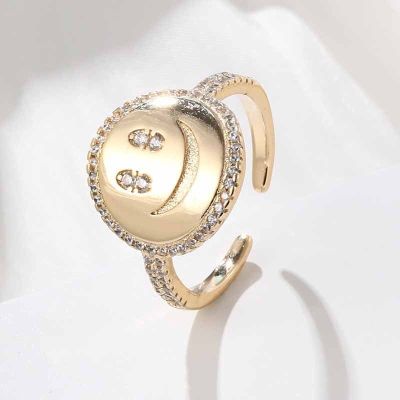 [COD] Cross-border fashion ring womens light luxury copper-plated real gold micro-inlaid zircon face open ins style wholesale