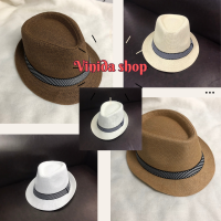 Vinida shop ((ส่งฟรี)) หมวกไมเคิล ปีกสั้น สายคาดลายทาง หมวกผู้ชาย หมวกแจ๊ส สินค้าพร้อมส่งจากไทย