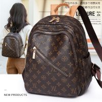 Fashion Versatile Backpack Women New Style Texture pu Leather Large Capacity Casual Travel Ladies Commuter Bag ins Trendy European American Printed Small Female 【AUG】