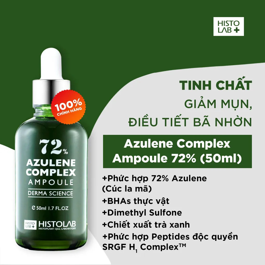 TINH CHẤT GIẢM MỤN, ĐIỀU TIẾT BÃ NHỜN HISTOLAB 72% AZULENE COMPLEX AMPOULE  DERMA SCIENCE 50ml | Lazada.vn