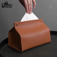 ▪❡❇ Tissue Paper Leather Box Napkin Wipe Storage Snap Fastener Button Luxury Case Elegant Folding Bin Living Room Home Car Organizer