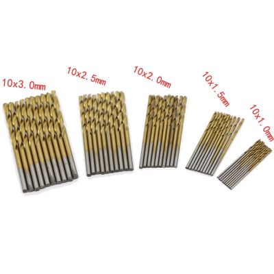 50Pcs HSS Titanium Coated High Speed Steel Twist Drill Bit Set Tool 1.0mm/1.5mm/2.0mm/2.5/3.0mm Hand Tools Power Parts Gold Drills Drivers
