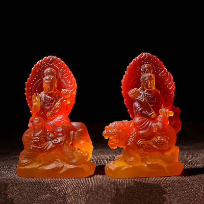 พ็อกเก็ตขนาดเล็ก11ซม. สีแดงเรซิ่นรูปปั้นพระพุทธรูป Manjusri,Samantabhadra ทิเบตซัพพลายเออร์บ้านวางตกแต่ง Figurines ~