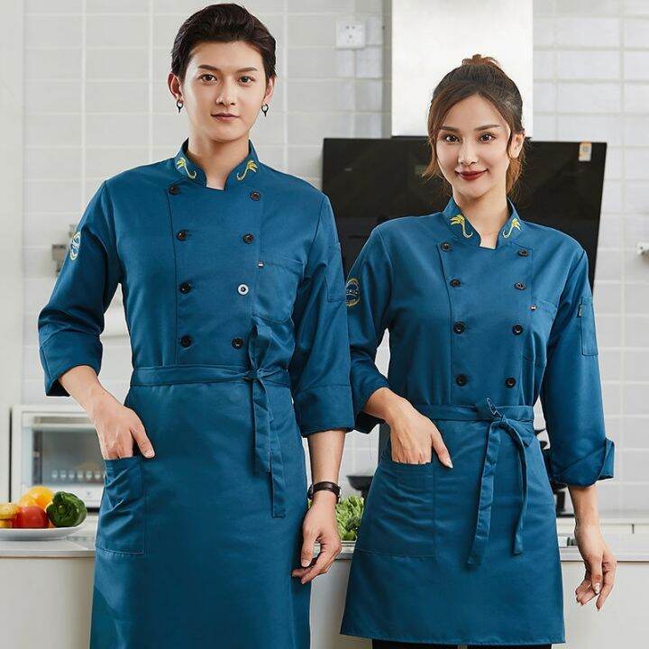 Chef Uniform Men Long Sleeve Female Hotel Catering Kitchen Dining Room Hotel Chefs Baking Cotton 2893