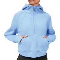 Douhoow Womens Cropped Half Zip Hoodies Fleece Lined Spring Autumn Casual Solid Color Sweatshirts Long Sleeve Collar Pullovers