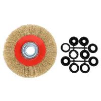 1Pcs 8 Inch 200mm Steel Flat Wire Wheel Brush with 10pcs Adaptor Rings For Bench Grinder Polish